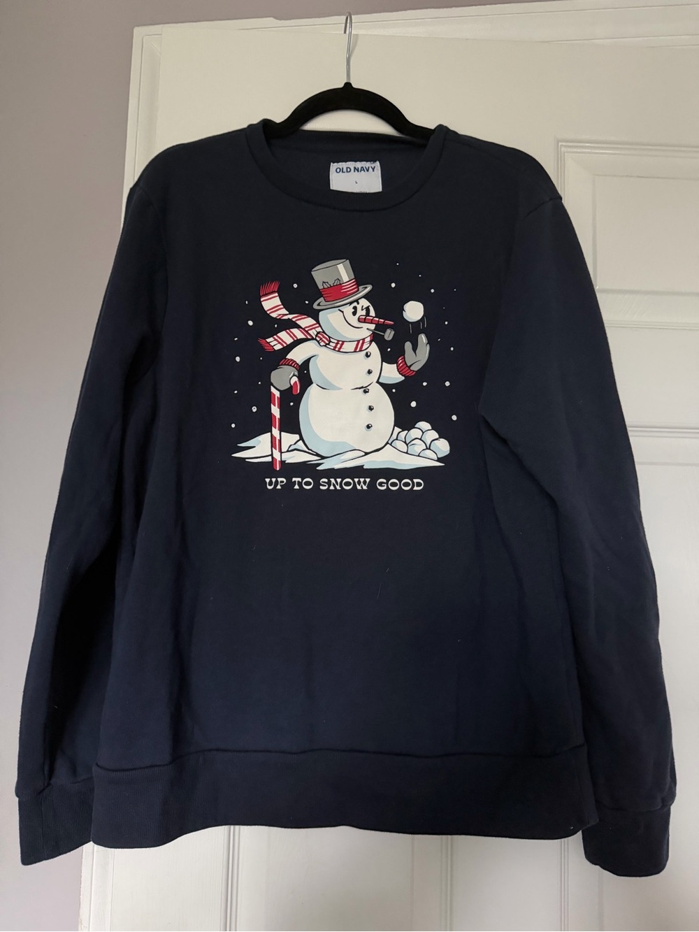 Old Navy Men's Navy Crewneck Sweatshirt with Snowman Graphic